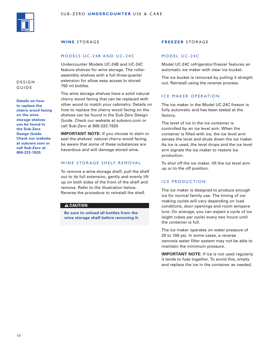 Sub-Zero Undercounter Refrigeration User Manual | Page 10 / 20