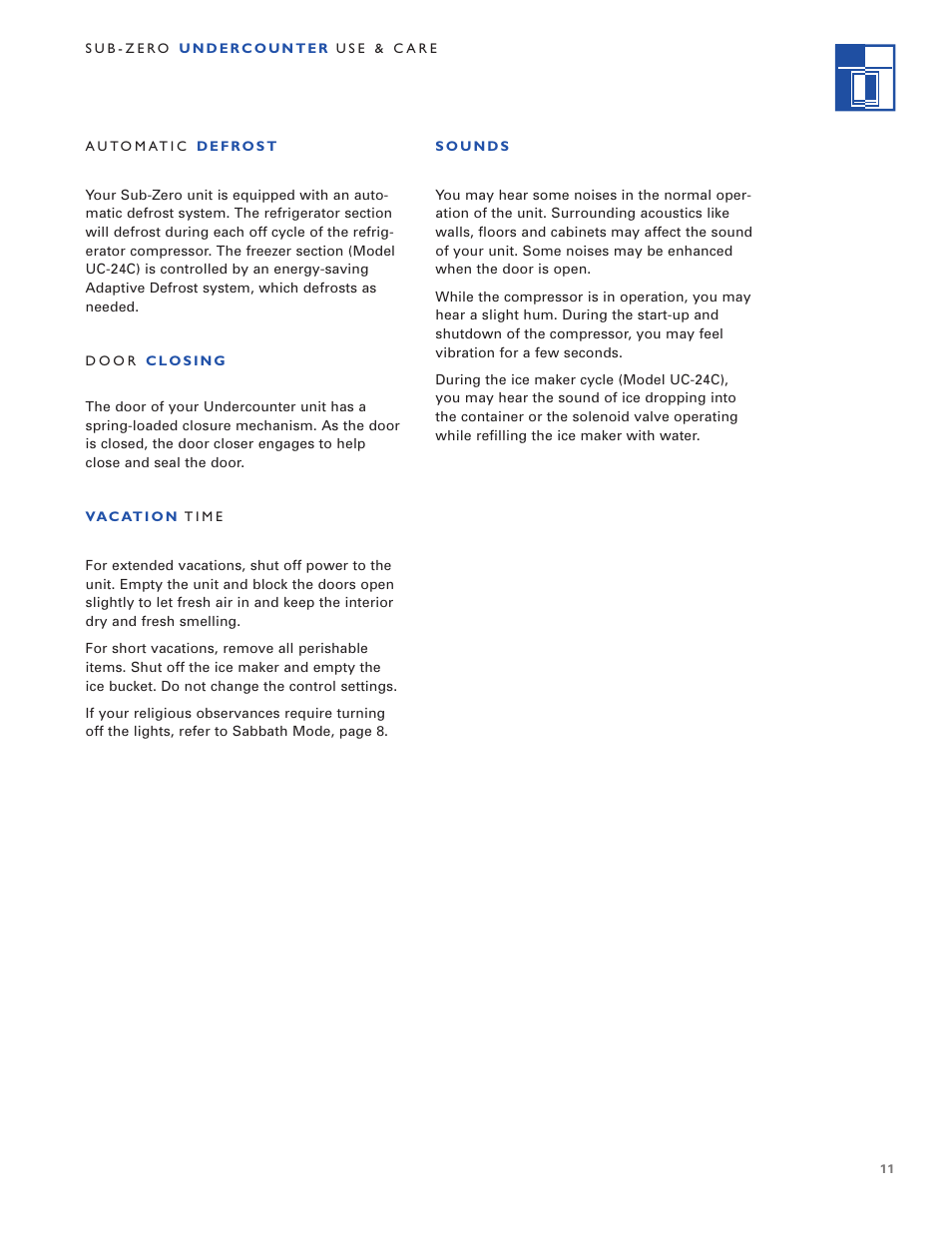 Sub-Zero Undercounter Refrigeration User Manual | Page 11 / 20