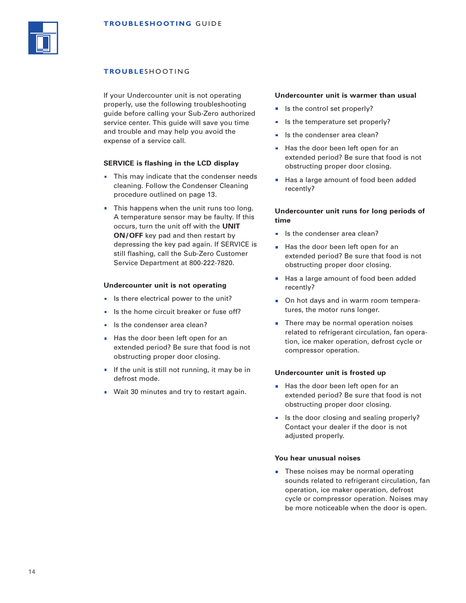 Sub-Zero Undercounter Refrigeration User Manual | Page 14 / 20