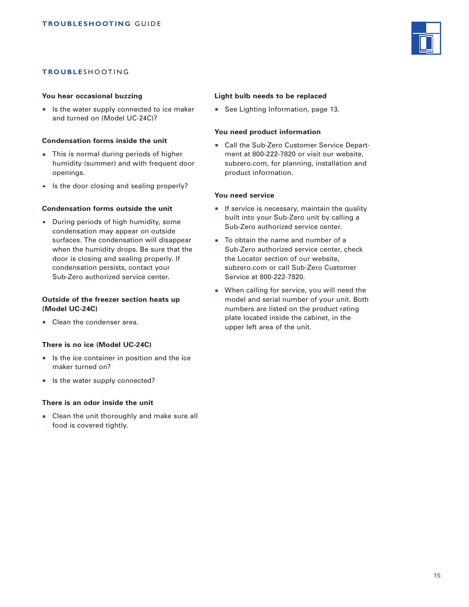 Sub-Zero Undercounter Refrigeration User Manual | Page 15 / 20