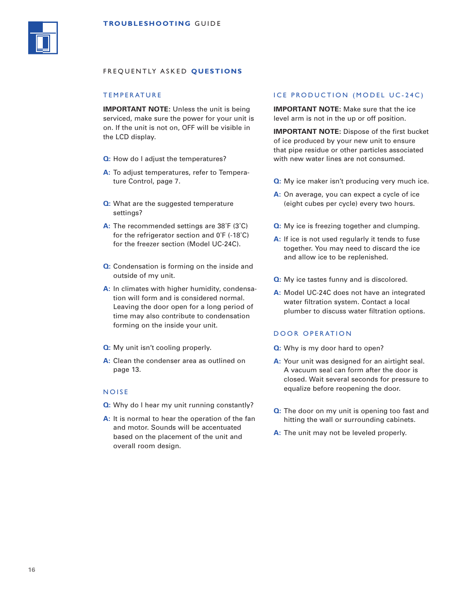 Sub-Zero Undercounter Refrigeration User Manual | Page 16 / 20