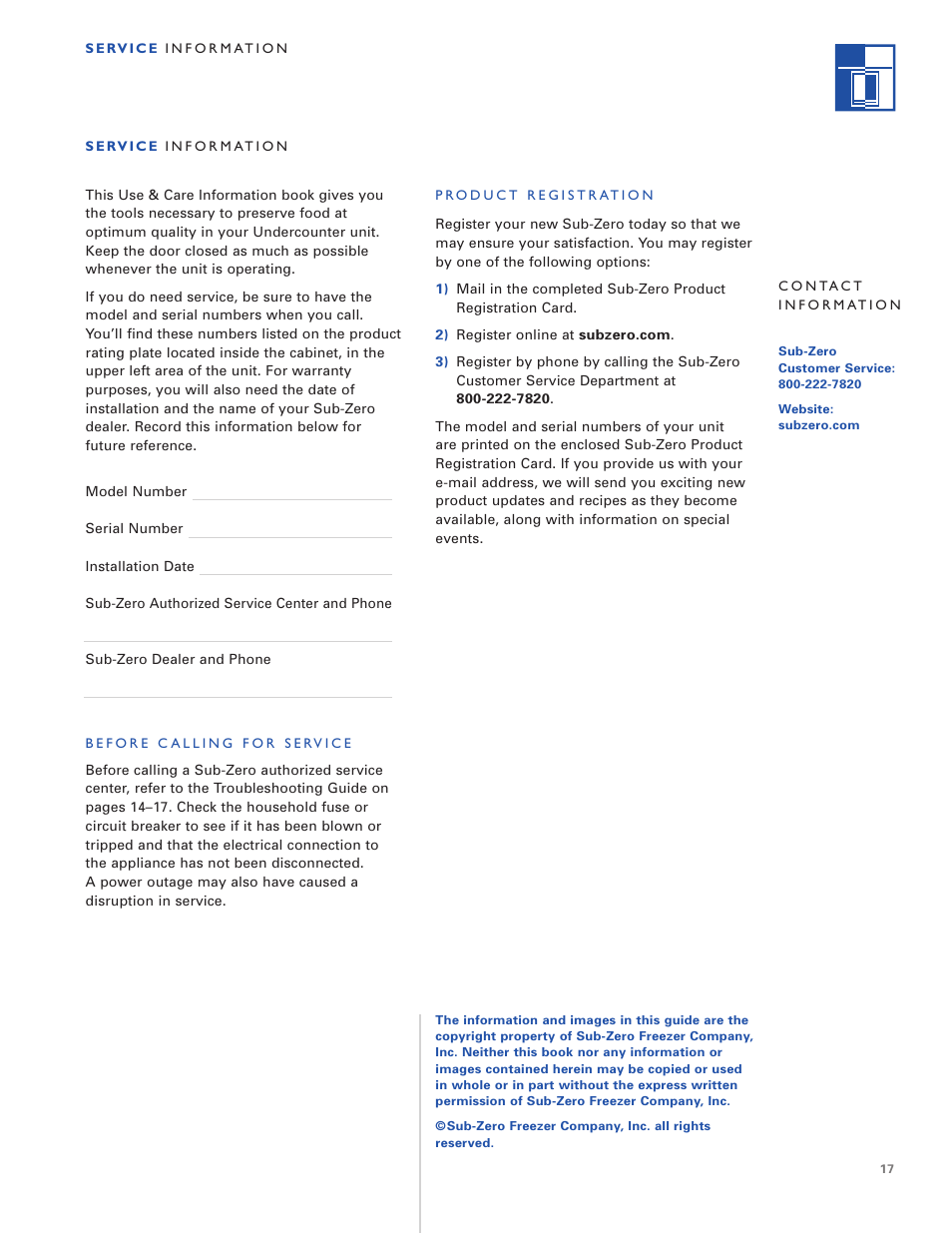 Sub-Zero Undercounter Refrigeration User Manual | Page 17 / 20