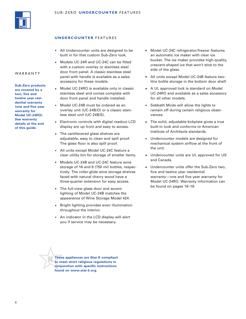 Sub-Zero Undercounter Refrigeration User Manual | Page 6 / 20