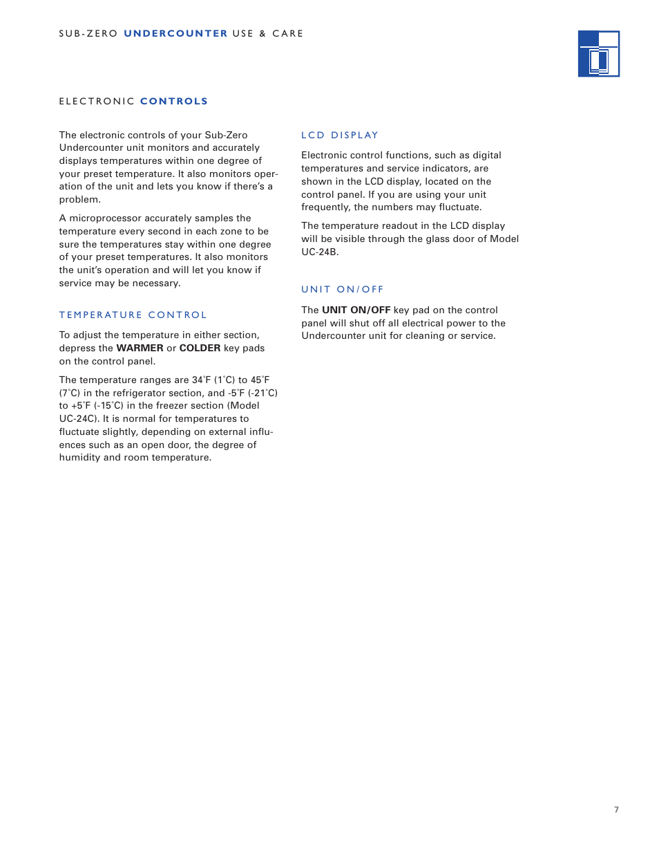 Sub-Zero Undercounter Refrigeration User Manual | Page 7 / 20