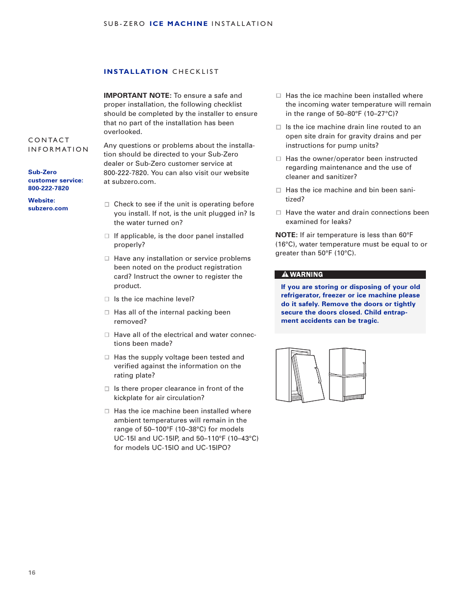 Sub-Zero UC-15IO User Manual | Page 16 / 32