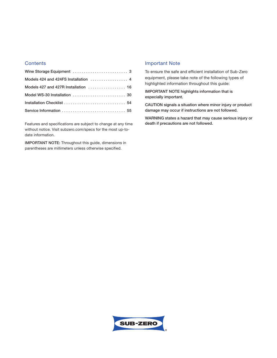 Sub-Zero 427R User Manual | Page 2 / 56