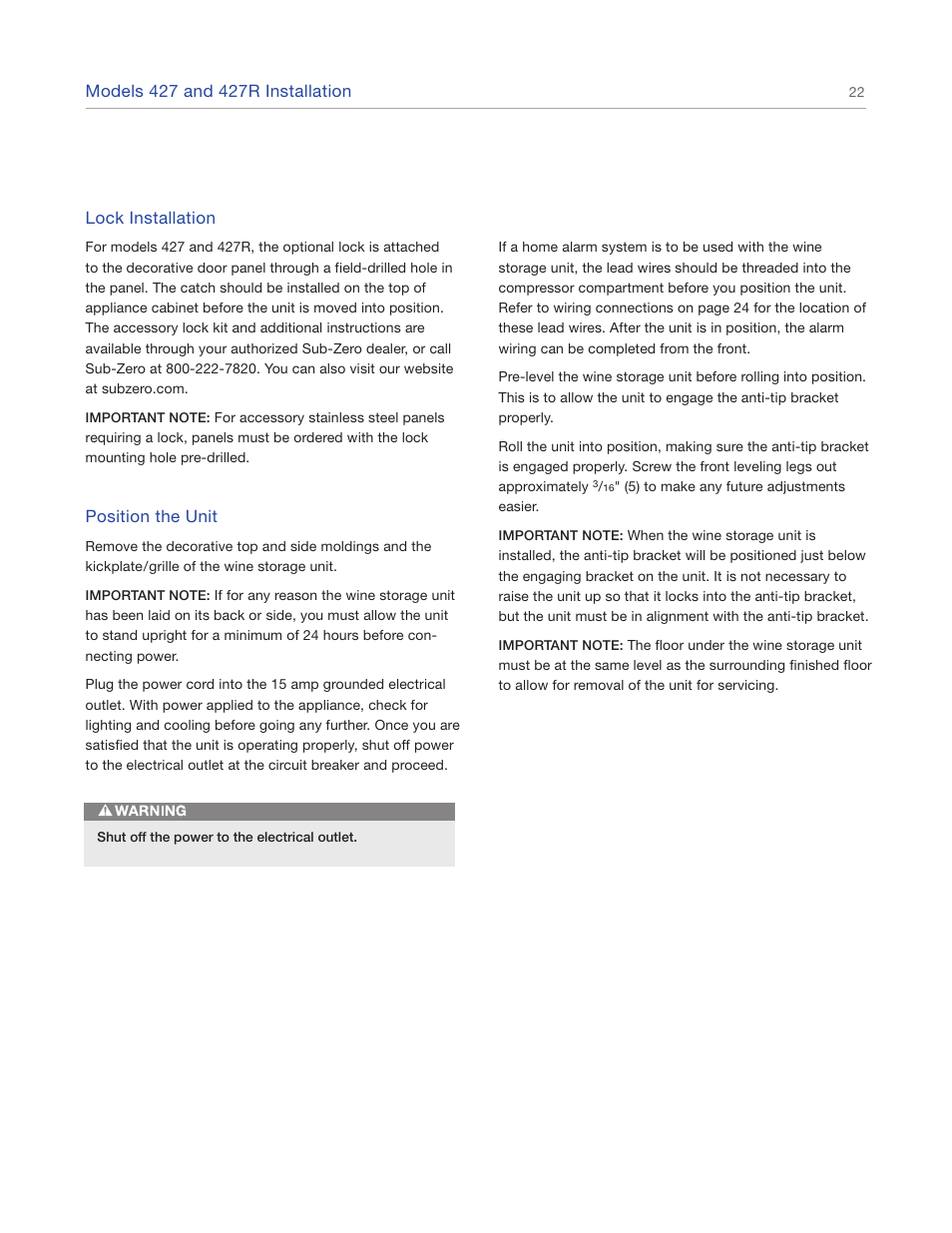 Sub-Zero 427R User Manual | Page 22 / 56