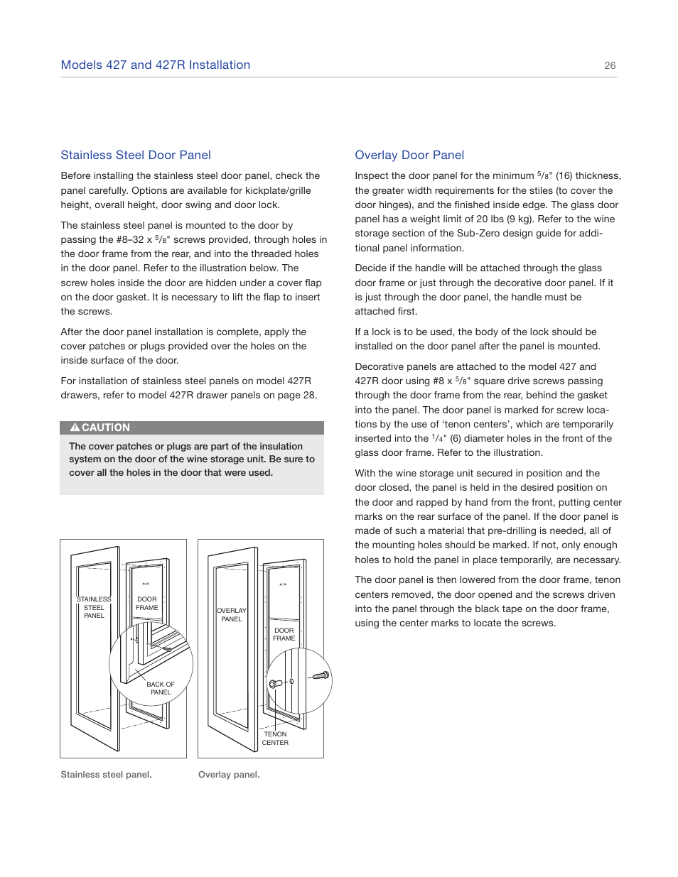 Stainless steel door panel, Overlay door panel | Sub-Zero 427R User Manual | Page 26 / 56