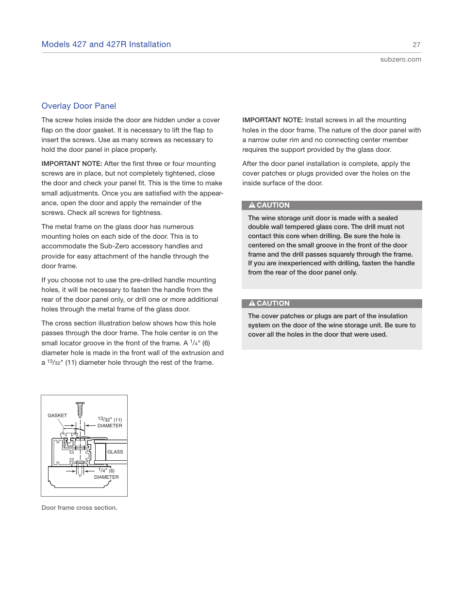 Overlay door panel | Sub-Zero 427R User Manual | Page 27 / 56