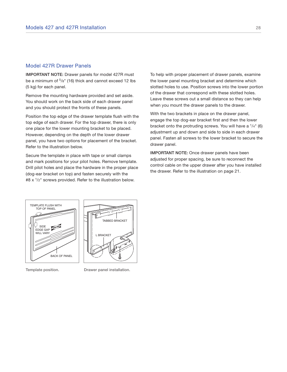 Model 427r drawer panels | Sub-Zero 427R User Manual | Page 28 / 56