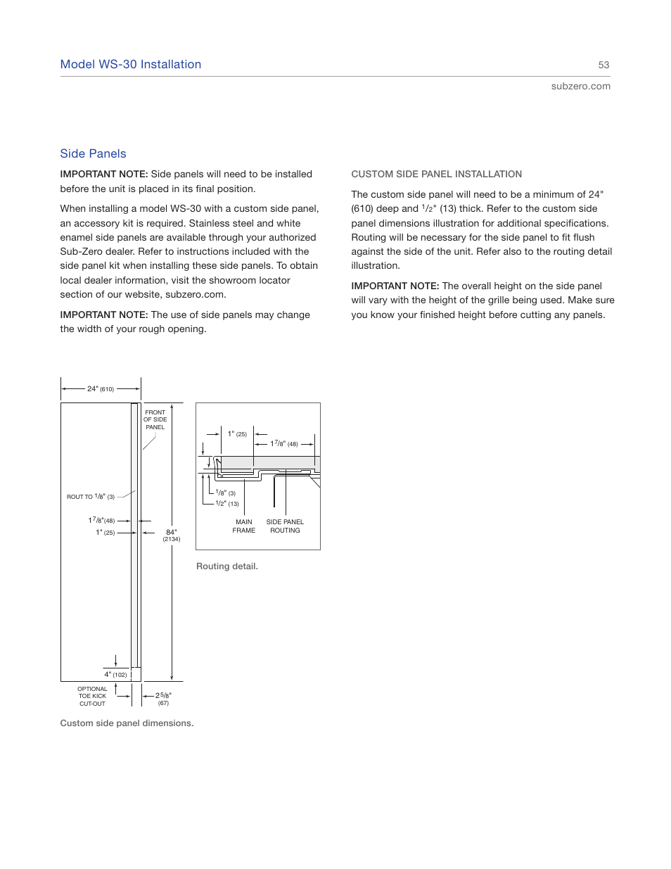 Model ws-30 installation, Side panels | Sub-Zero 427R User Manual | Page 53 / 56