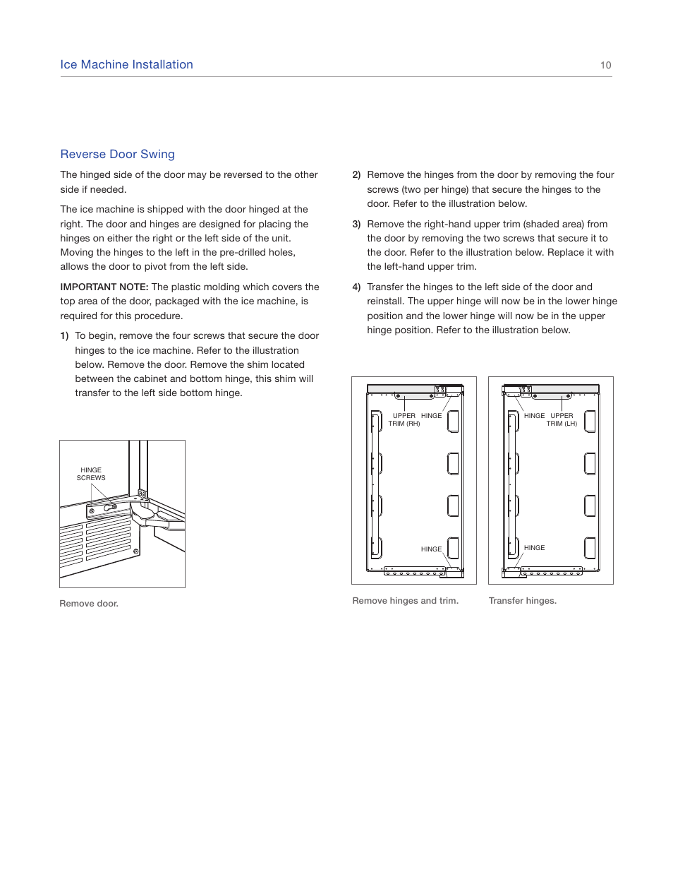 Ice machine installation, Reverse door swing | Sub-Zero UC15IO User Manual | Page 10 / 16