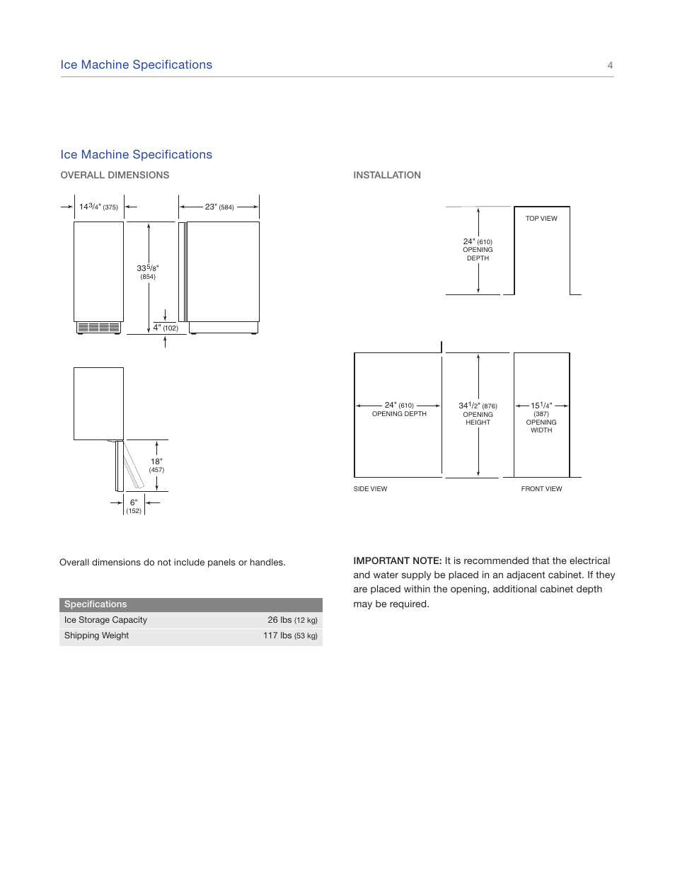 Ice machine specifications | Sub-Zero UC15IO User Manual | Page 4 / 16
