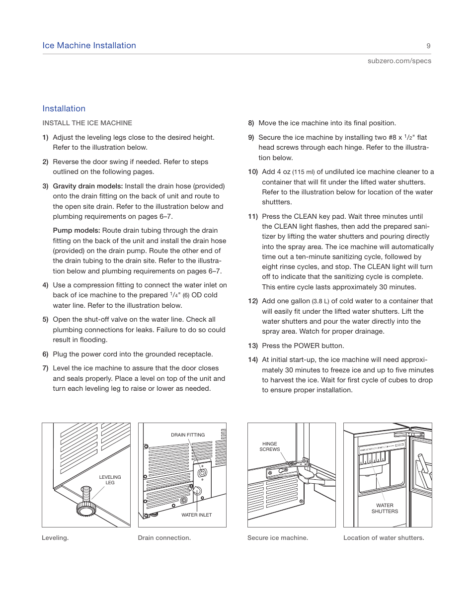 Ice machine installation, Installation | Sub-Zero UC15IO User Manual | Page 9 / 16