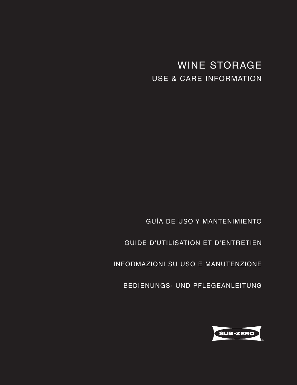 Sub-Zero WINE STORAGE User Manual | 112 pages