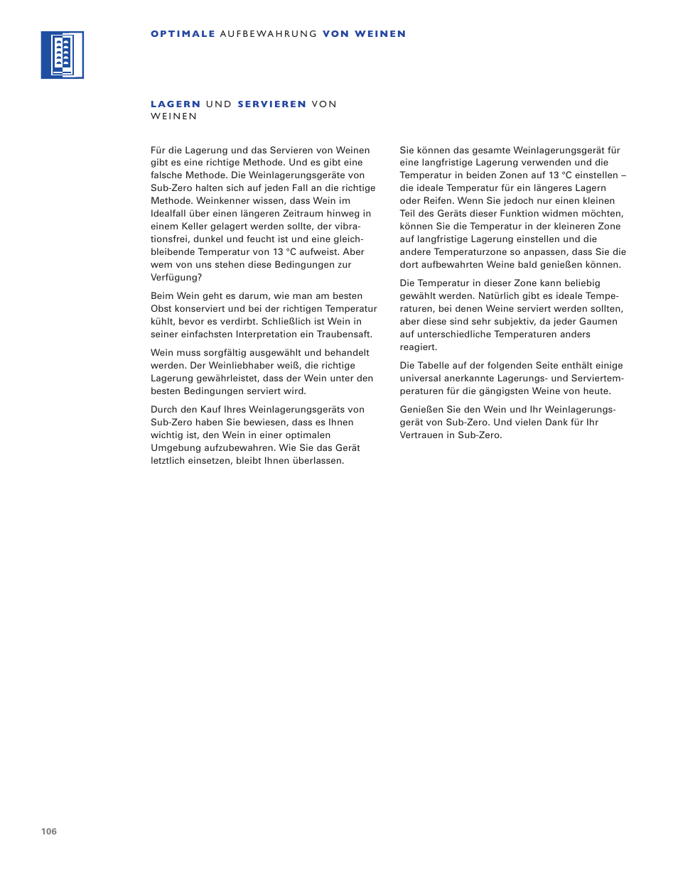 Sub-Zero WINE STORAGE User Manual | Page 106 / 112
