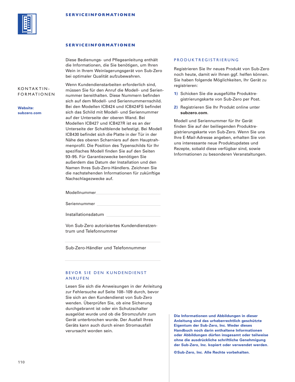 Sub-Zero WINE STORAGE User Manual | Page 110 / 112