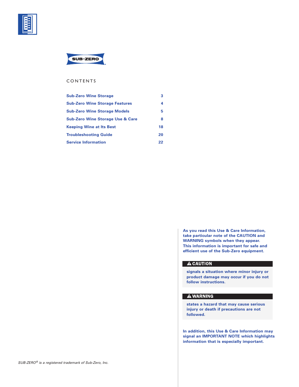 Sub-Zero WINE STORAGE User Manual | Page 2 / 112