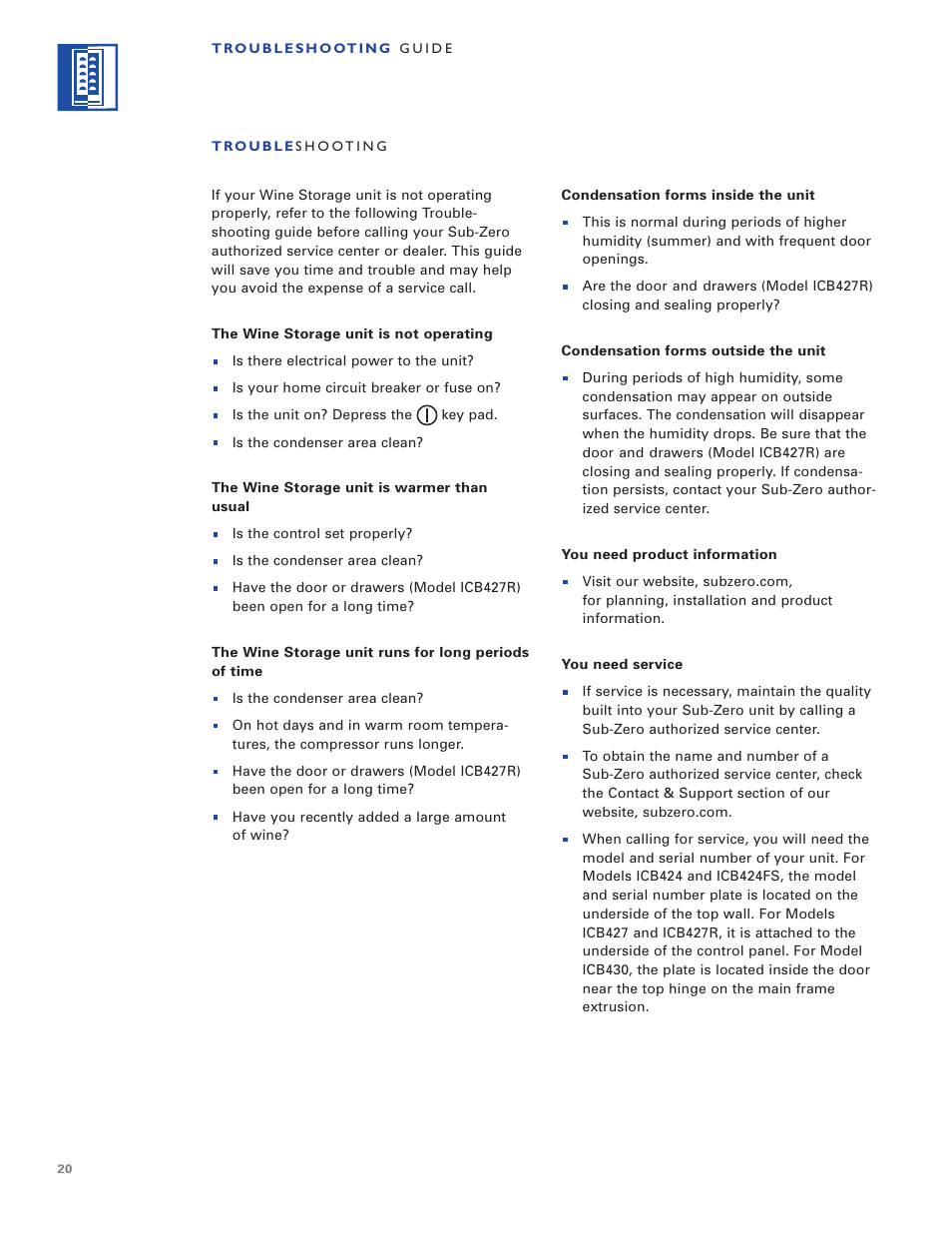 Sub-Zero WINE STORAGE User Manual | Page 20 / 112
