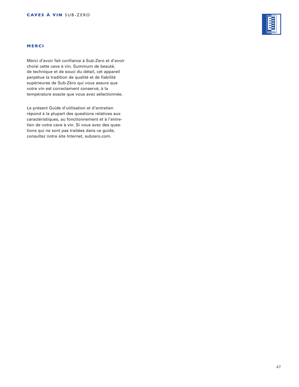 Sub-Zero WINE STORAGE User Manual | Page 47 / 112