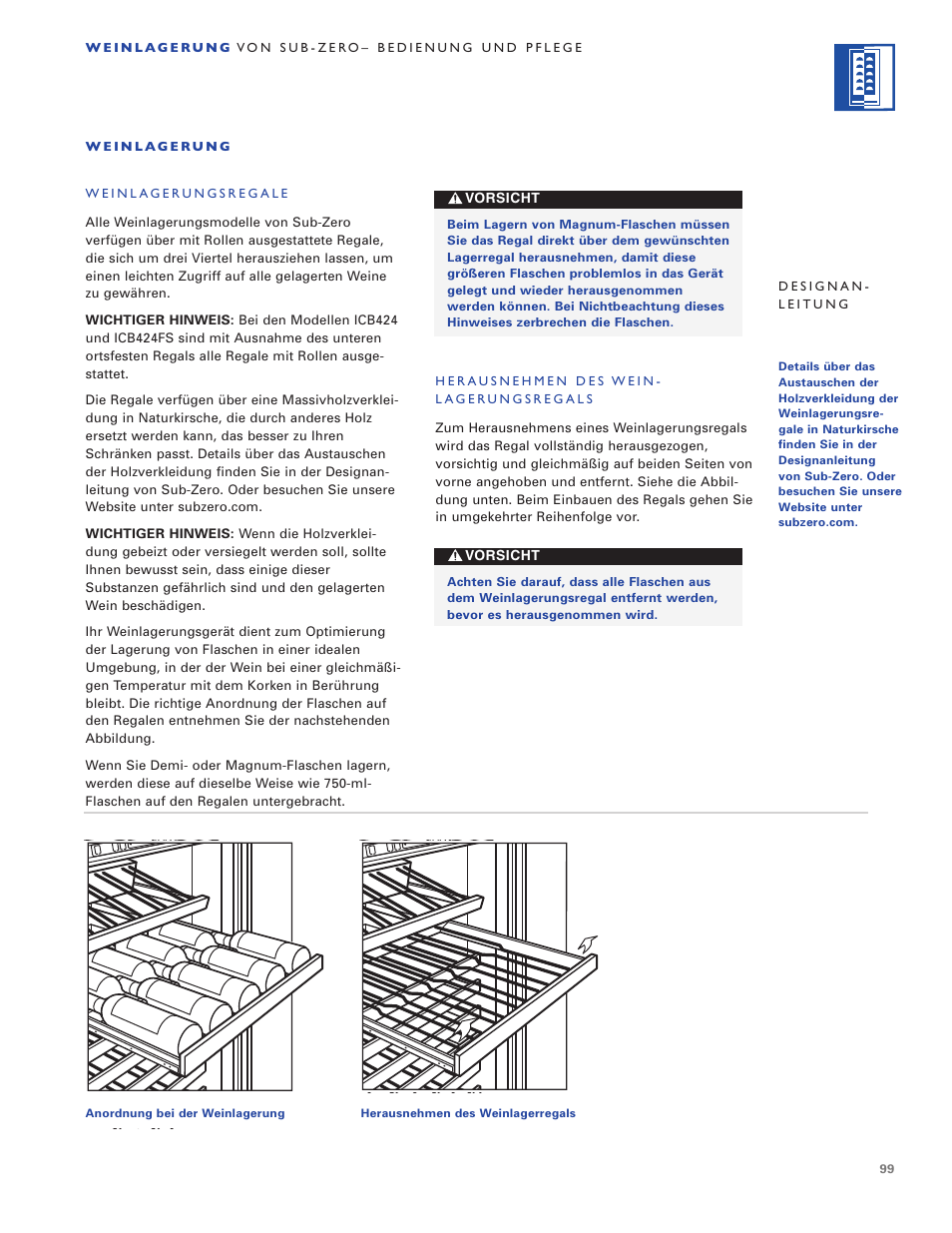 Vorsicht | Sub-Zero WINE STORAGE User Manual | Page 99 / 112