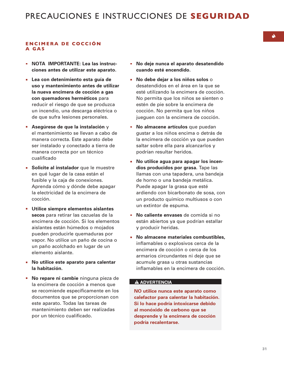 Precauciones e instrucciones de seguridad | Sub-Zero Sealed Burner RangeTop User Manual | Page 31 / 130