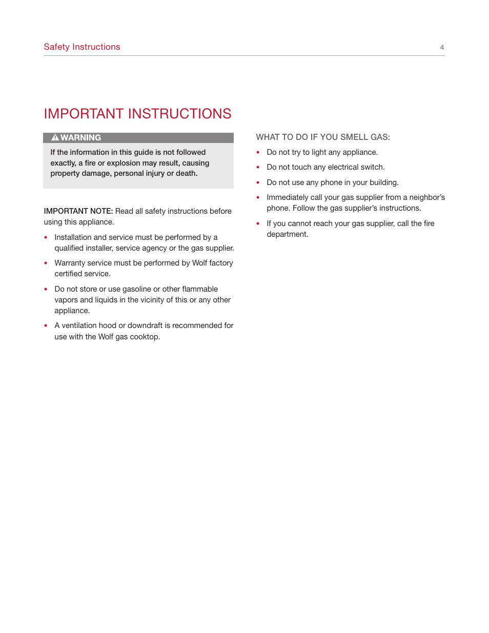 Important instructions | Sub-Zero CT30G User Manual | Page 4 / 20