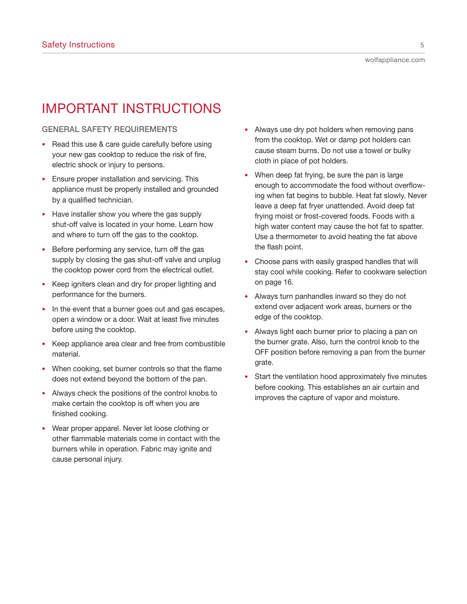 Important instructions | Sub-Zero CT30G User Manual | Page 5 / 20
