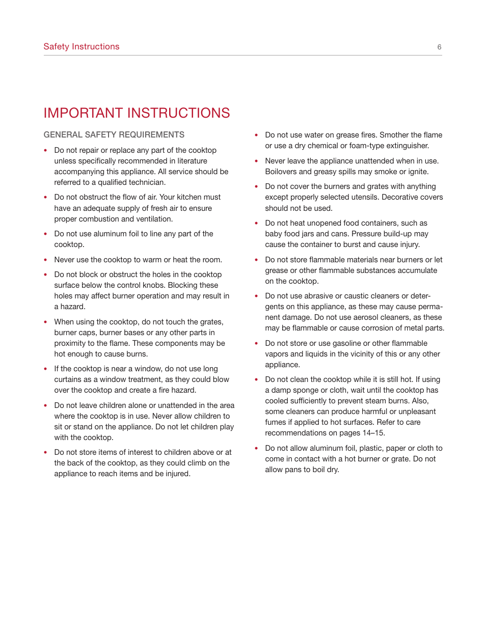 Important instructions | Sub-Zero CT30G User Manual | Page 6 / 20