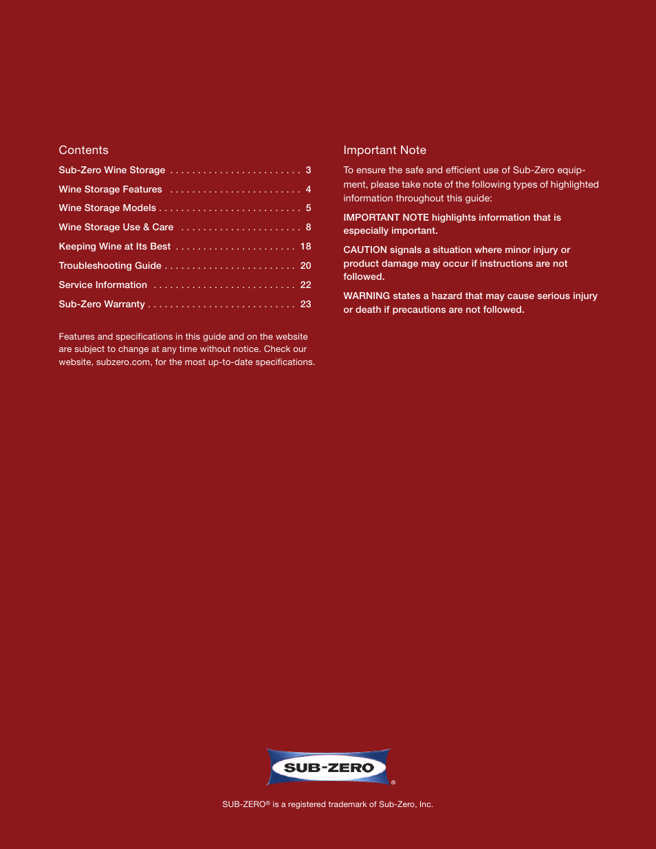 Sub-Zero Sub-Zero EN User Manual | Page 2 / 24