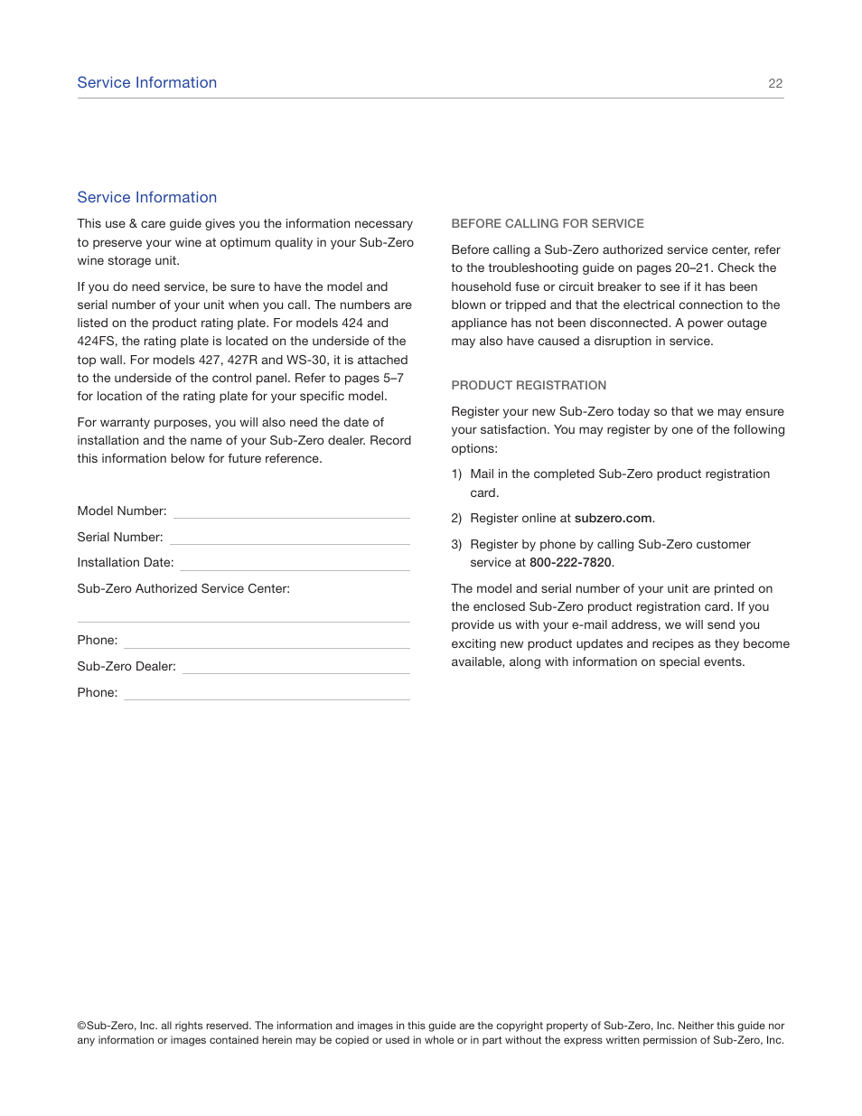 Sub-Zero Sub-Zero EN User Manual | Page 22 / 24