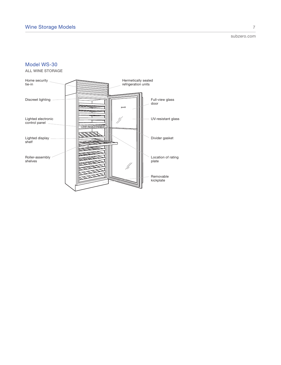 Wine storage models, Model ws-30 | Sub-Zero Sub-Zero EN User Manual | Page 7 / 24