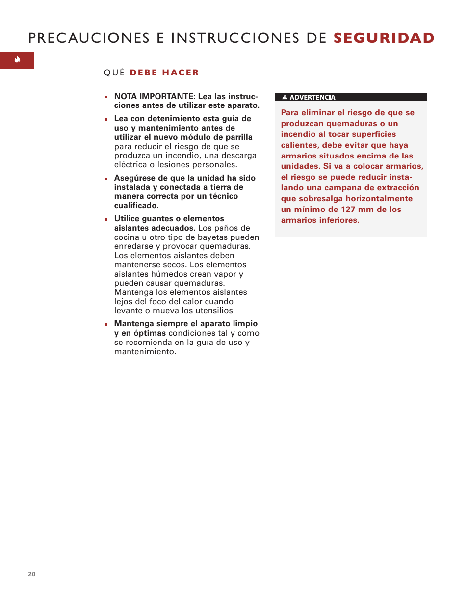 Precauciones e instrucciones de seguridad | Sub-Zero ICBIG15/S User Manual | Page 20 / 60