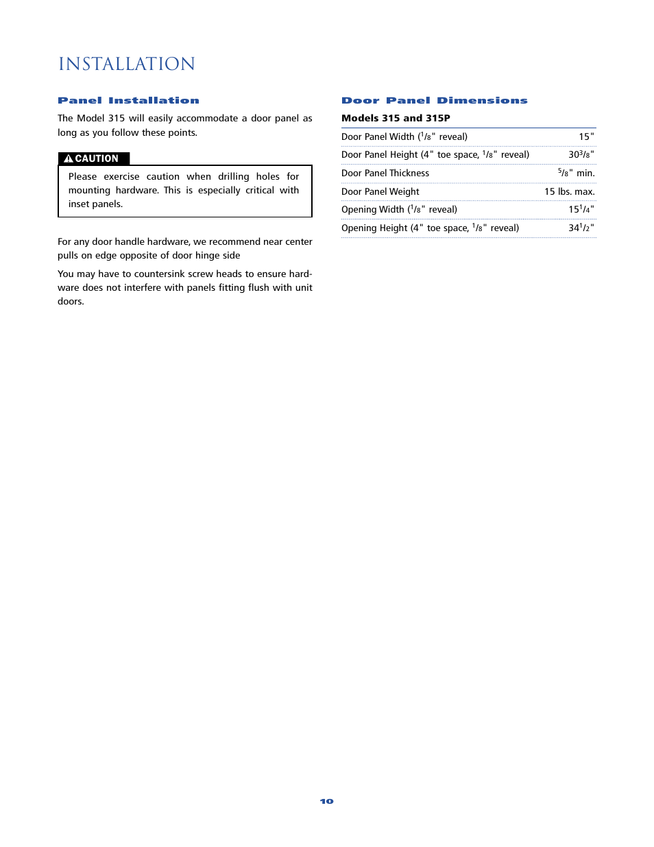 Installation | Sub-Zero 315 User Manual | Page 10 / 24