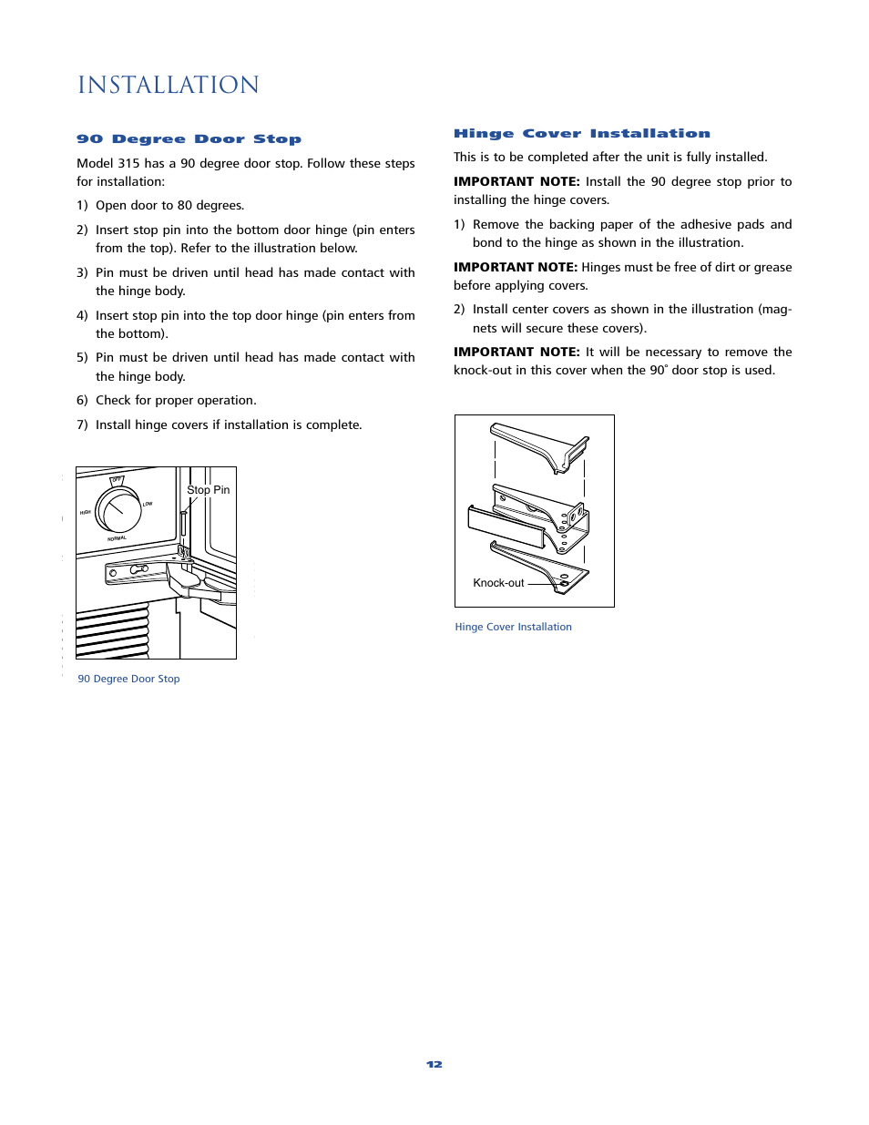 Installation | Sub-Zero 315 User Manual | Page 12 / 24