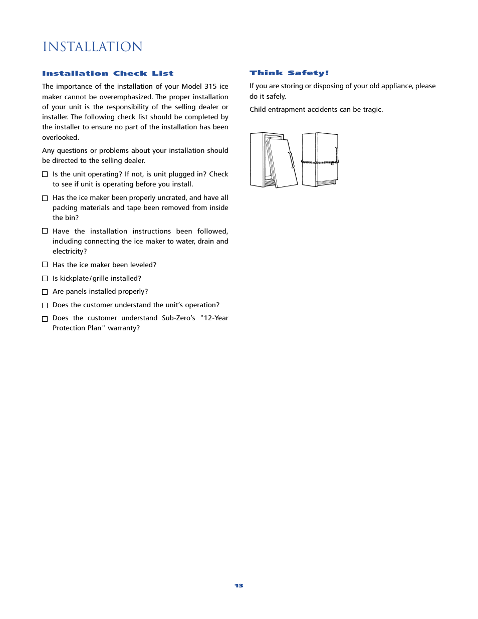 Installation | Sub-Zero 315 User Manual | Page 13 / 24