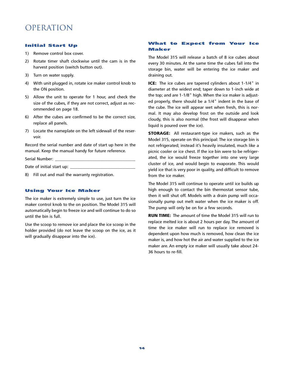 Operation | Sub-Zero 315 User Manual | Page 14 / 24
