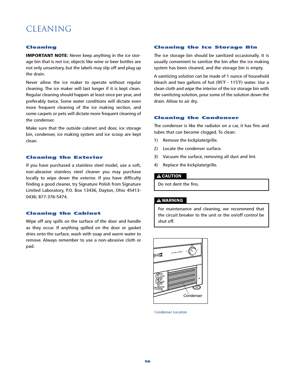 Cleaning | Sub-Zero 315 User Manual | Page 16 / 24
