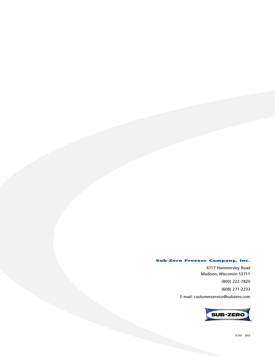 Sub-Zero 315 User Manual | Page 24 / 24