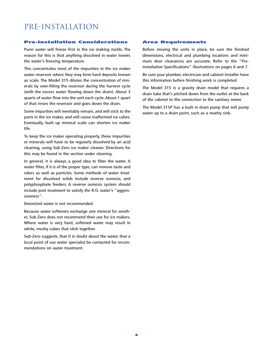 Pre-installation | Sub-Zero 315 User Manual | Page 4 / 24