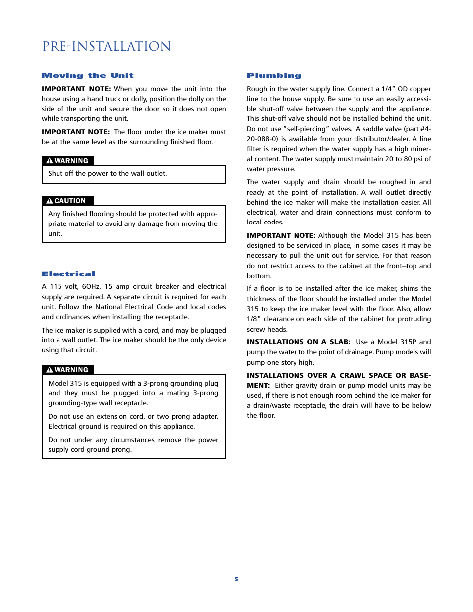 Pre-installation | Sub-Zero 315 User Manual | Page 5 / 24