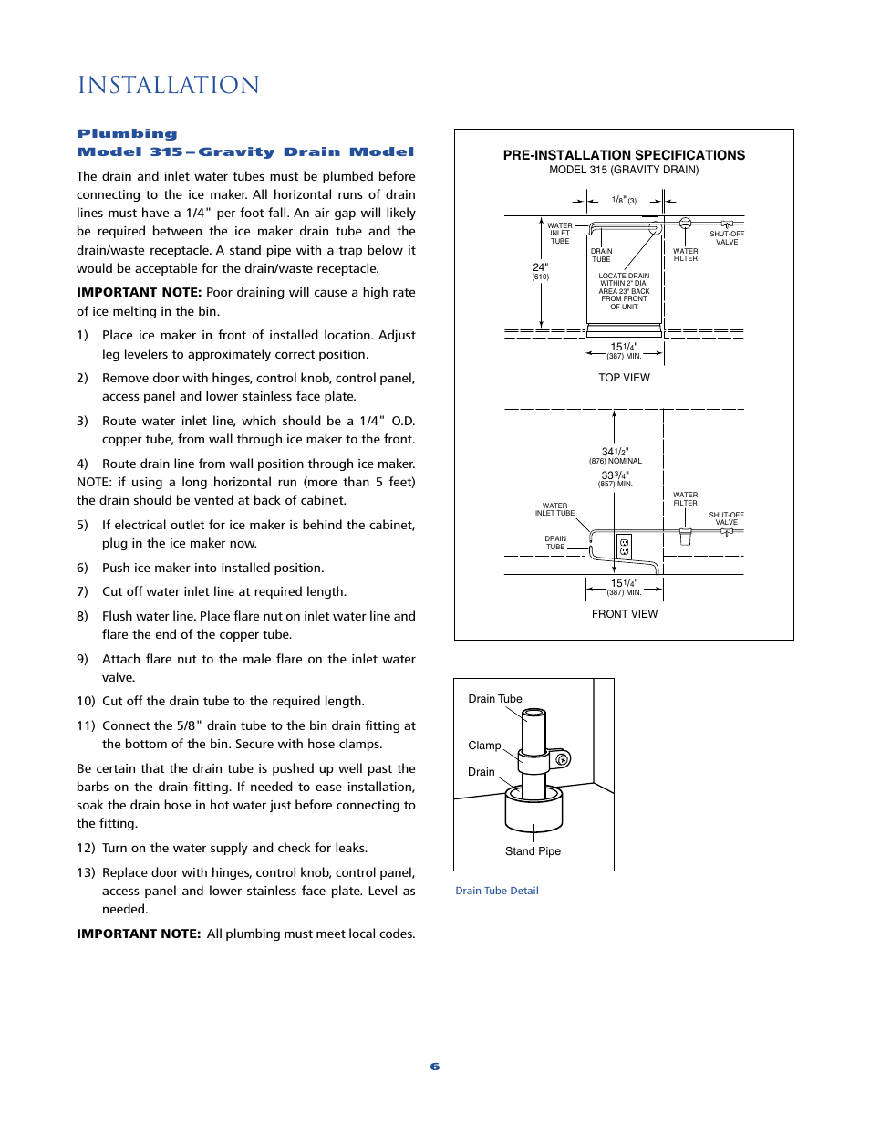 Installation | Sub-Zero 315 User Manual | Page 6 / 24