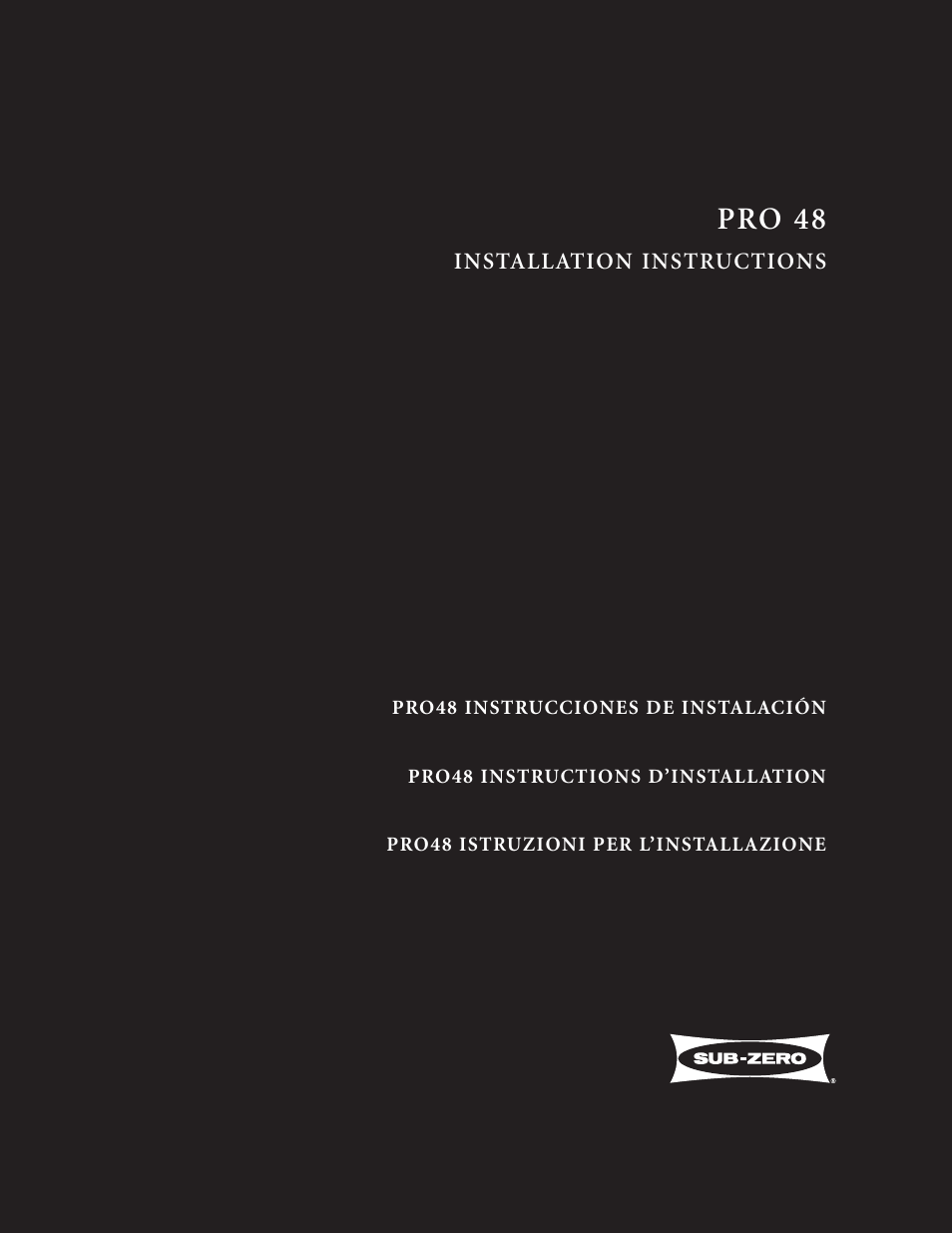 Sub-Zero PRO 48 User Manual | 76 pages