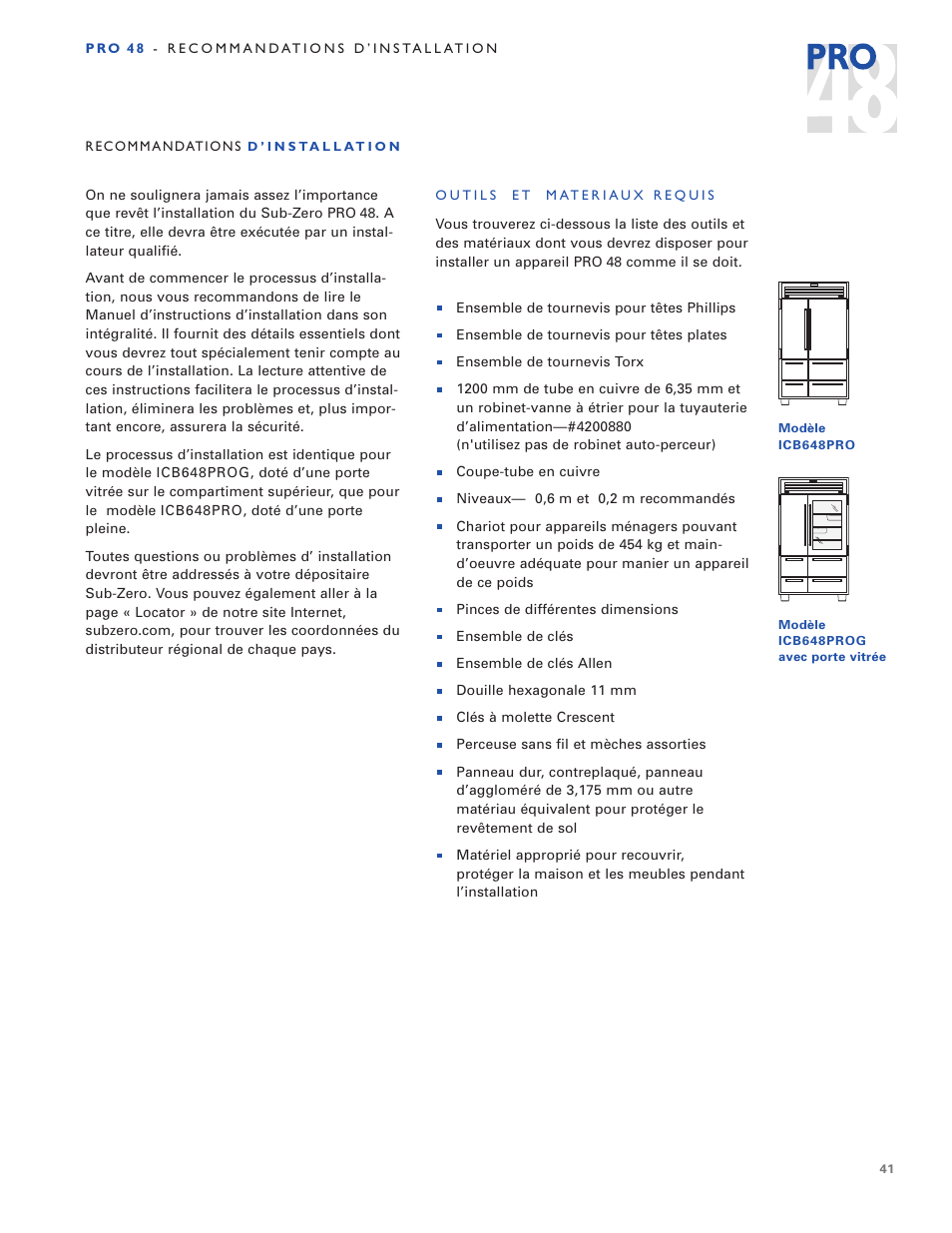 Modèle icb648pro | Sub-Zero PRO 48 User Manual | Page 41 / 76