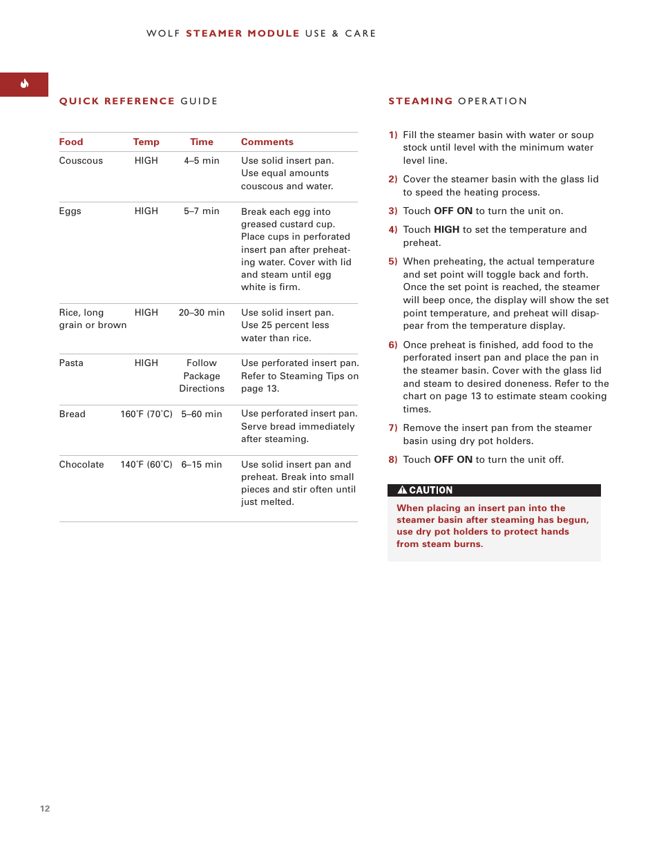 Sub-Zero Steamer Module User Manual | Page 12 / 24