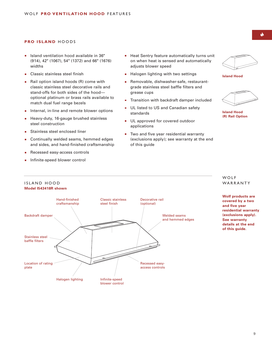 Sub-Zero PRO VENTILATION HOODS User Manual | Page 9 / 16