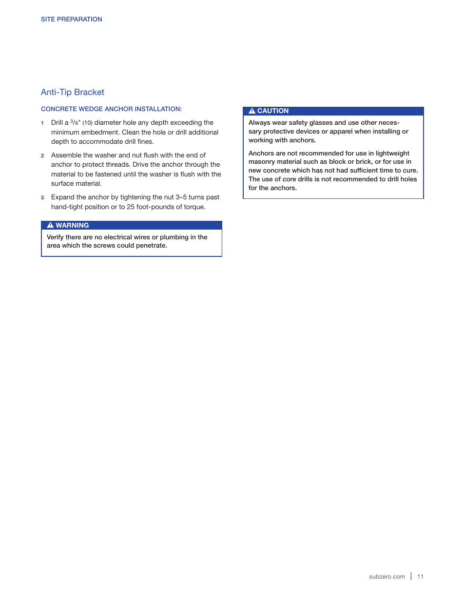 Anti-tip bracket | Sub-Zero BI-36RG User Manual | Page 11 / 20