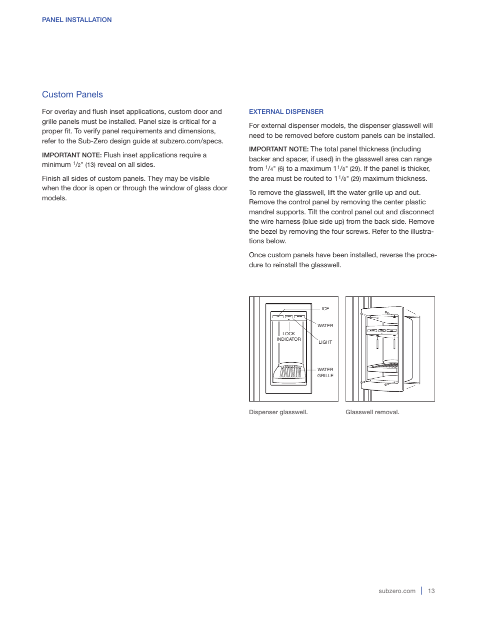 Custom panels | Sub-Zero BI-36RG User Manual | Page 13 / 20