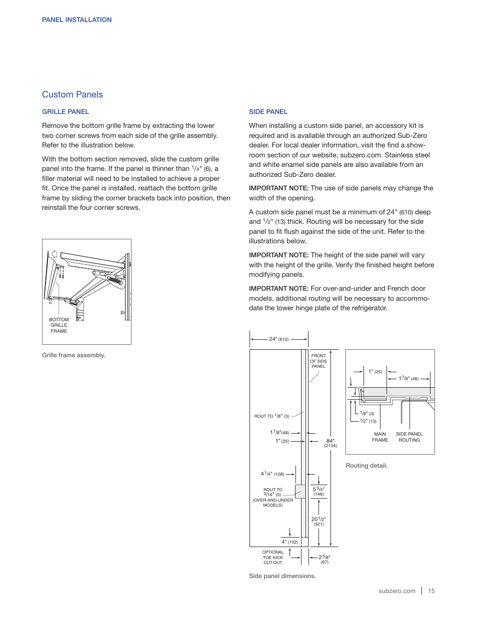 Custom panels, Deep and | Sub-Zero BI-36RG User Manual | Page 15 / 20