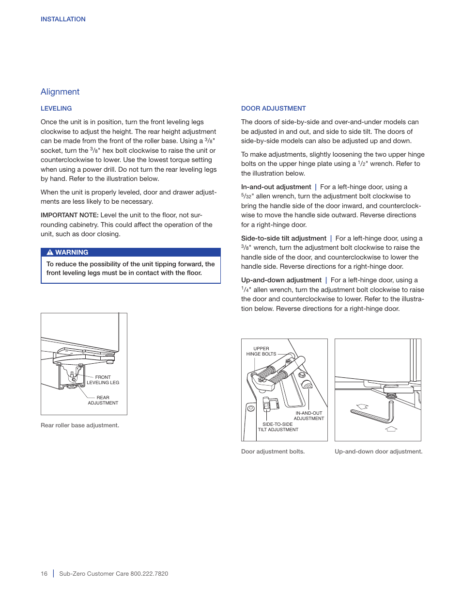 Alignment | Sub-Zero BI-36RG User Manual | Page 16 / 20